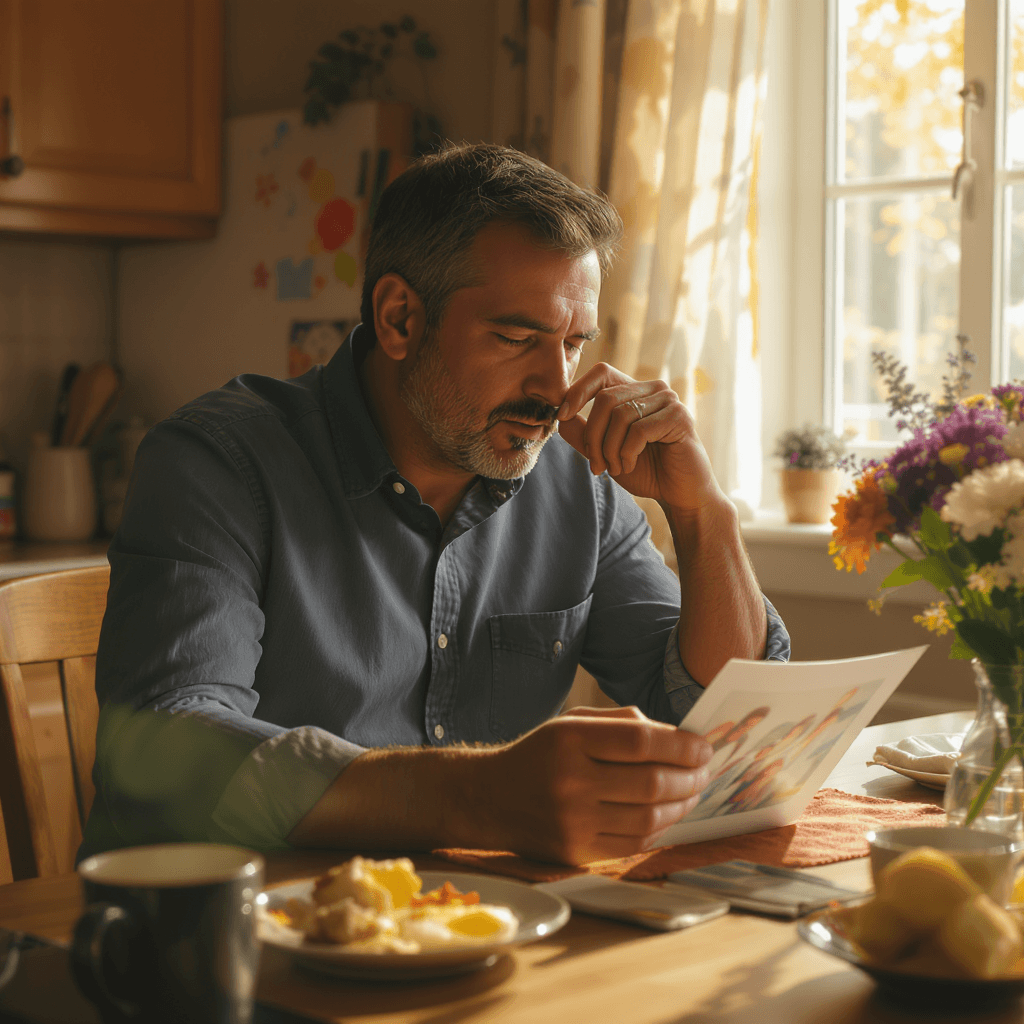 Père de famille analysant ses placements